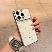 1pc Silver Gray Bow English Pattern Full Coverage Lens Protection Anti-Drop Anti-Collision Personalized Phone Case Compatible With IPhone 16 Pro Max 17/16/15/14 Plus/13/12/11 Air Protective Case - Multicolor - View 3