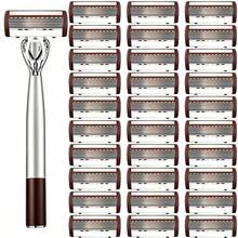 Premium Metal Manual Razor For Men, 5 Layer Floating Sharp Blades Shaving Razor, Non Slip Two-Tone Silver Brown Handle, Luxury Close Smooth Shave Razor Gentle For Sensitive Skin Daily Travel Use - Multicolor - View 6