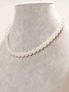 1pc Pearl Necklace, Simple Elegant Classic Fashionable Pearl Necklace, Sweet Collarbone Necklace For Girls, Birthday Party Banquet Ball Ceremony Jewelry Accessory Gift - White - View 3