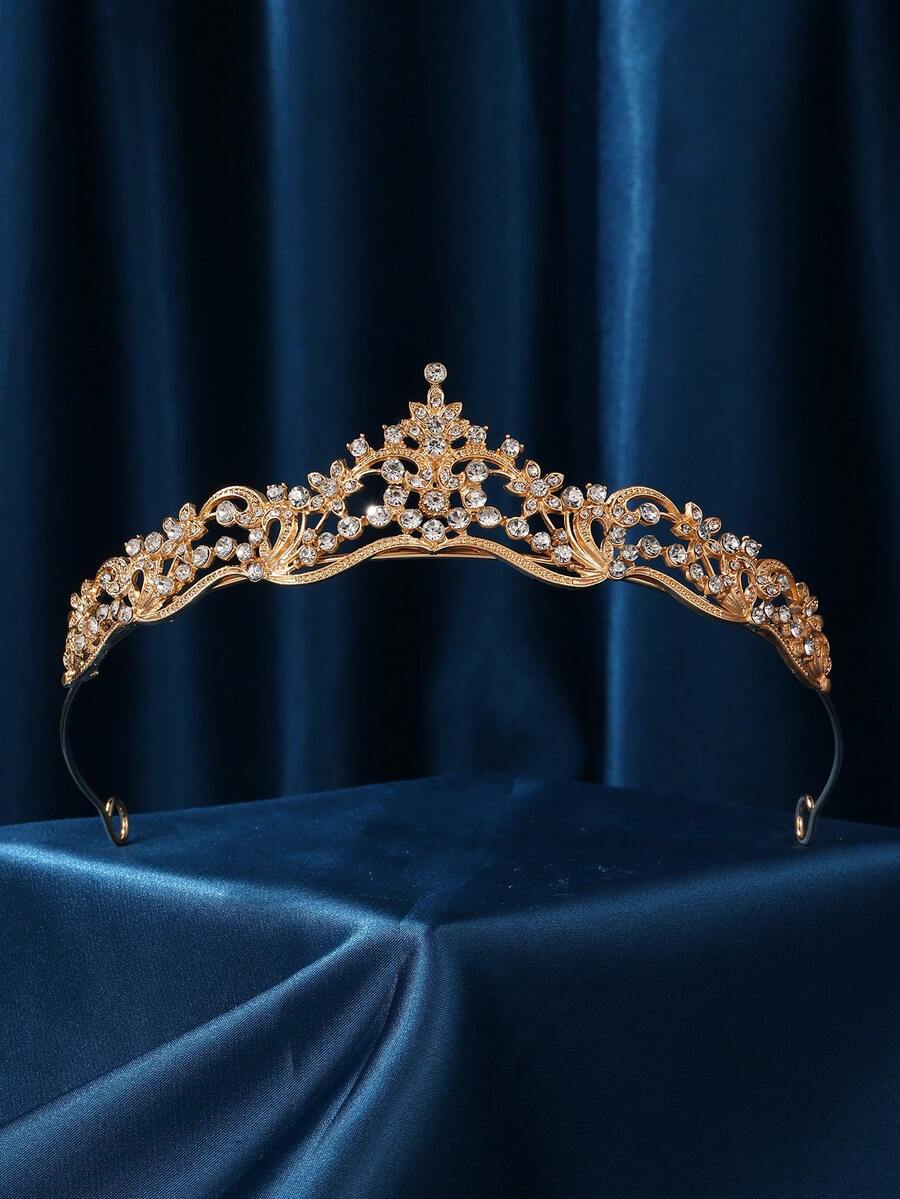 金色新娘婚禮皇冠 - 女款水晶皇冠、女王皇冠與公主髮箍,水鑽閃亮髮飾,適合生日派對、舞會、選美比賽及各種聚會 - 金色 - 查看 1