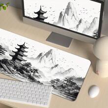 Large Gaming Mousepad, Desktop Use, Chinese Landscape Ink Painting Style Desk Mat, With Seamed Edges, Stunning Scenery Desk Mat, Non-Slip Rubber Base, Keyboard Mat/Computer Mat, Large XL Black And White Style Mousepad - Mouse Pad - View 7