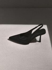 NobleVue Tacones altos de punta fina con tira trasera sin respaldo para mujer, de ante negro, transpirables, elegantes para primavera/verano - Negro - Ver 2
