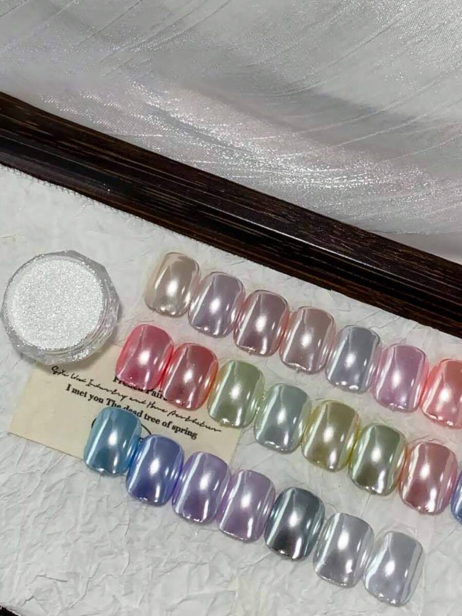 Silver Nail Powder Mirror Effect Pearlescent Powder Pearl Nail Polish Glaze Donut Powder, For Nail Art Decoration (0.5g/Bottle) - 彩色 - 查看 1