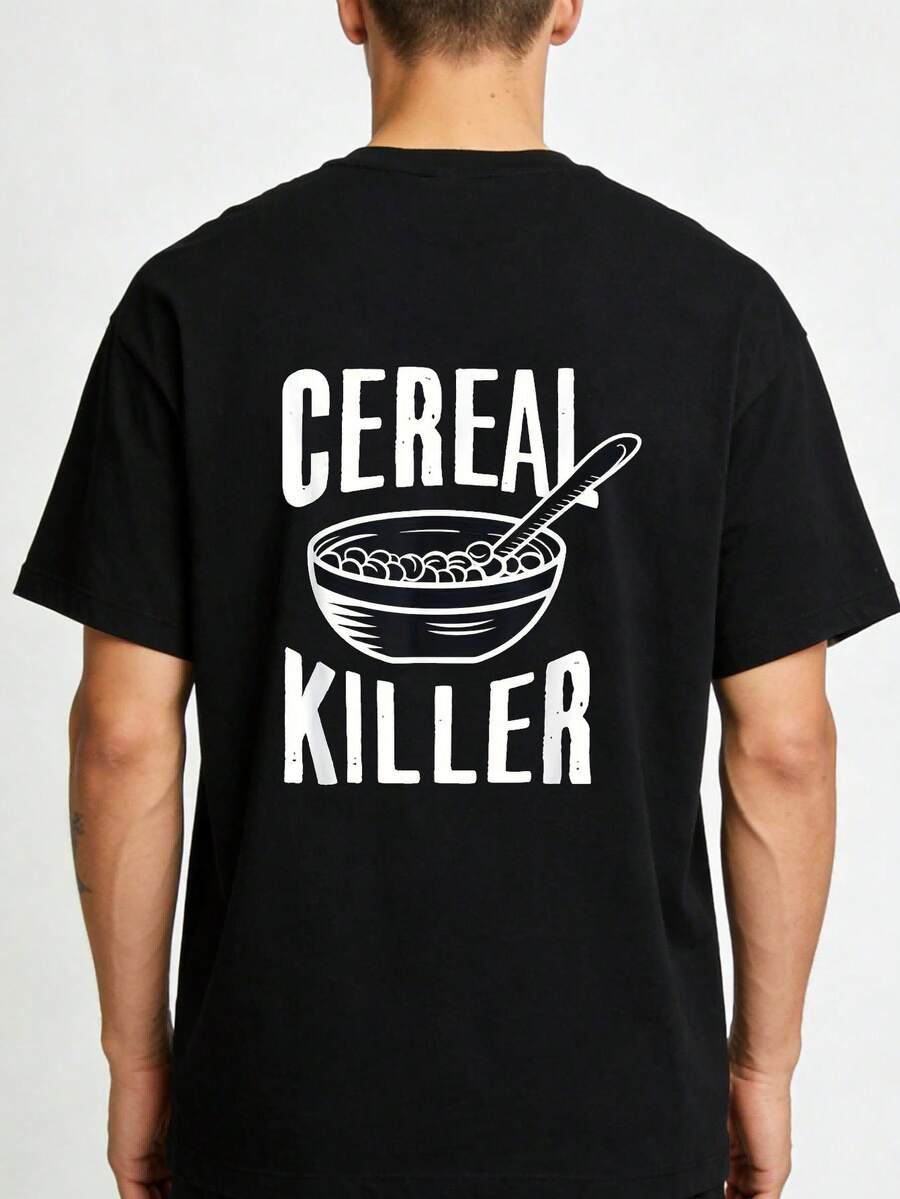 Camiseta divertida para hombre con estampado Oatmeal Killer, base negra con texto blanco, ligera y transpirable, adecuada para uso diario y Halloween, lavable aáquina, tallas estándar (S - Negro - Ver 1