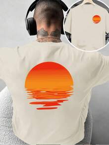 Camiseta de moda para hombre con estampado creativo de doble cara, estampado de puesta de sol, mangas cortas, estilo artístico, fresca y llamativa, adecuada para uso casual en casa y activid - Blanco - Ver 7
