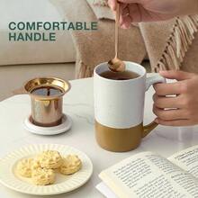 - Taza de t de cermica con infusor de hojas sueltas, cuchara y tapa, taza de caf de 16 onzas, apta para microondas y lavaplatos, esmalte de cermica mate rstico, colador de t - Ámbar - Ver 3