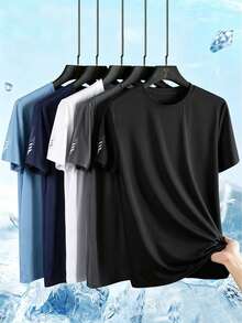 Men's Quick-Dry Printed T-Shirt, Moisture-Wicking, Comfortable Fit, Sports Outdoor Running Fitness Travel Athletic Shirt, Black Summer Style - Black - View 1