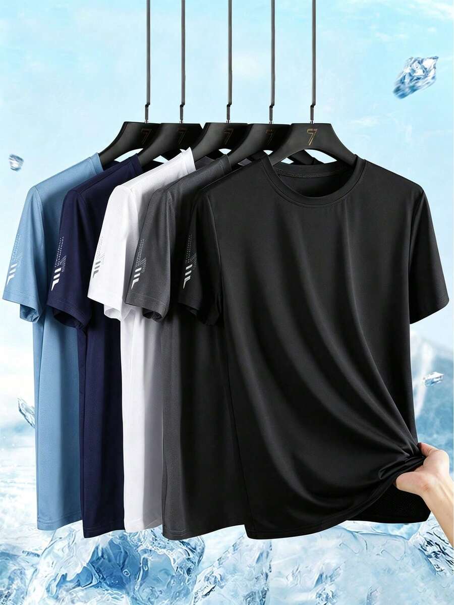 Men's Quick-Dry Printed T-Shirt, Moisture-Wicking, Comfortable Fit, Sports Outdoor Running Fitness Travel Athletic Shirt, Black Summer Style - Black - View 1
