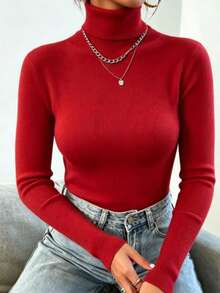 Women's Knitted Blouse High Neck Cacharrel Basic Wool Sweat Fashion Shipping!!! - 紅色 - 查看 2