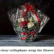 1 Roll Extra Wide Transparent Cellophane Packaging Film With Asymmetrical White Dots, 40cm X 10m (15.75in X 393.7in) Thickened Transparent Cellophane Roll, Suitable For Baskets, Bouquets, Gifts And Holiday Celebrations - 40*1000cm - View 3