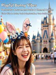 Disney Zootopia Judy Rabbit Plush Headband With 3D Doll And Carrot Bow, Soft Faux Fur Hairband, Suitable For Disney Park, Birthday Party, Skincare And Selfie - Light Grey - View 3