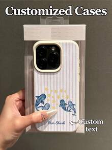 1 pieza Funda de teléfono personalizable con texto, rayas rosa y blanco, patrón de tiburón y estrella en acuarela, compatible con iPhone 17 Pro Max/17 Air/16E/16 Pro Max/15/14 Plus/13/12/11, S24/20 Ultra/A52S/A31A21S/A13/A05S, Note 13 Pro Plus/Note 10/Note 12C/Note 13C, hecha de material TPU, a la moda, personalizada, a prueba de golpes, regalo perfecto para familiares y amigos, adecuada para usuarios que gustan del estilo de chica suave y elementos oceánicos, suave y linda pero no infantil - Blanco - Ver 4