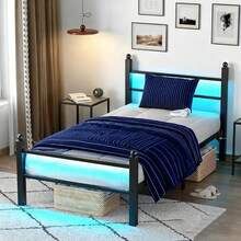 Base De Cama Individual De Metal Para Dormitorio Pequeño - Negro - Ver 1