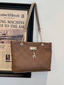 Personalized Large Capacity Women's Bag 2026 New Style Fashion Commuter Vintage Chain Handle Shoulder Bag Embossed Print Tote Bag - Brown - View 2