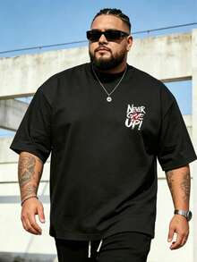 Plus Size Men's Fashion Loose Short Sleeve T-Shirt | Exquisite Design | Summer Essential | Easy To Match | Show Your Style, Gift For Boyfriend Sports - Black - View 5