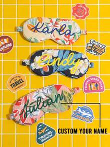Takeoak 3pcs Personalized Hawaiian Name Eye Mask Set With Storage Bag And Stickers, Customizable Single Letter Sleep Mask, Cute Travel Accessory, Soft Eye Mask Suitable For Travel, Sleep, SPA, Pajama Party, Bachelorette Party, Bridal Shower, Etc. - Multicolor - View 1
