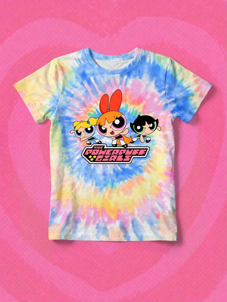 SHEIN X Powerpuff Girls Women's Multicolor Round Neck Top - Comfortable & Cute Casual Style, Suitable For Daily Wear Summer - Multicolor - View 1