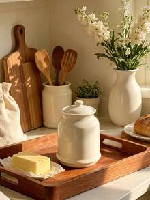 Minimalist White Resin Chopstick And Utensil Holder, Nordic Style Kitchen Utensil Rack With Wooden Tray, Multifunctional Knife Fork Spoon Storage Rack Suitable For Home Kitchen, Dining Table, Coffee Shop, Bistro, Countertop Organization, Table Decoration, Durable Resin Material, Easy To Clean, Perfect For Daily Kitchen Use And Tabletop Display - Multicolor - View 7