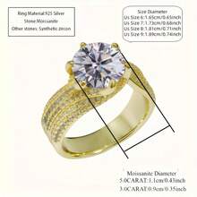 ConiiW A Classic Six-Prong 925 Sterling Silver Round Moissanite Ring, Unisex In European And American Style, Suitable As A Party Gift. - Gold - View 10