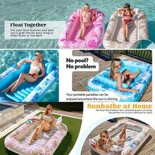 Extra Large Inflatable Sunbathing Pool Lounge Chair - 4-In-1 Sunbathing Tub, Raft, Floating Bed And Pillow, Adult Outdoor Summer Pool Float Mat, Durable Blue Design, Suitable For Ball Pit Parties And Water Fun, Sturdy Structure - 1PC - View 8