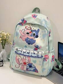 Disney Lilo Stitch & Angel 印花後背包，可愛大容量學生書包，適合青少年女孩休閒日常使用，防水輕量學生後背包 - 彩色 - 查看 2
