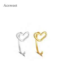 2pcs/1pc Heart-Shaped Gold & Silver Fake Nose Ring Set, Minimalist Daily Wear, Faux Piercing Nose Jewelry, Hypoallergenic, For Women - Multicolor - View 4