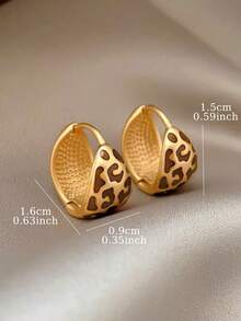 1 Pasang Anting Hoop Minimalis Mewah Motif Leopard, Cocok untuk Pemakaian Sehari-hari dan Liburan Wanita - Yellow Gold - View 6