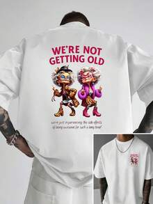 Men's Off-The-Shoulder T-Shirt With A Humorous Double-Sided "WE DON'T AGE" Print For Seniors, A Loose-Fitting Men's T-Shirt, And A Modern Style Men's Clothing. - 白色 - 查看 1
