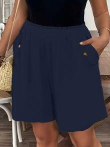 Tallas Grandes, Shorts Elegantes de Pierna Ancha para Mujer - Sin Elastano, Color Sólido, Casual y Formal para Todas las Estaciones - Blanco - Ver 10