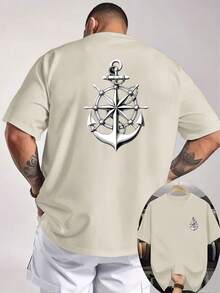 Camiseta de manga corta para hombre con diseño náutico vintage de ancla y timón, con un gran diseño en la espalda y un en el pecho, adecuada para uso casual diario para entusiastas de l - Blanco - Ver 6