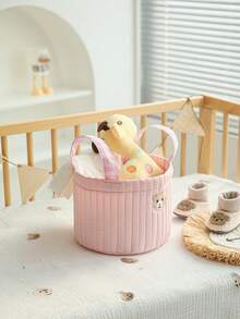 Quilted Diaper Bag Diaper Storage Bag For Boys And Girls,Embroider Bear Nappy Storage Basket,Two Size Diaper Storage Case Baby Items,NewBorn Essential - Multicolor - View 1