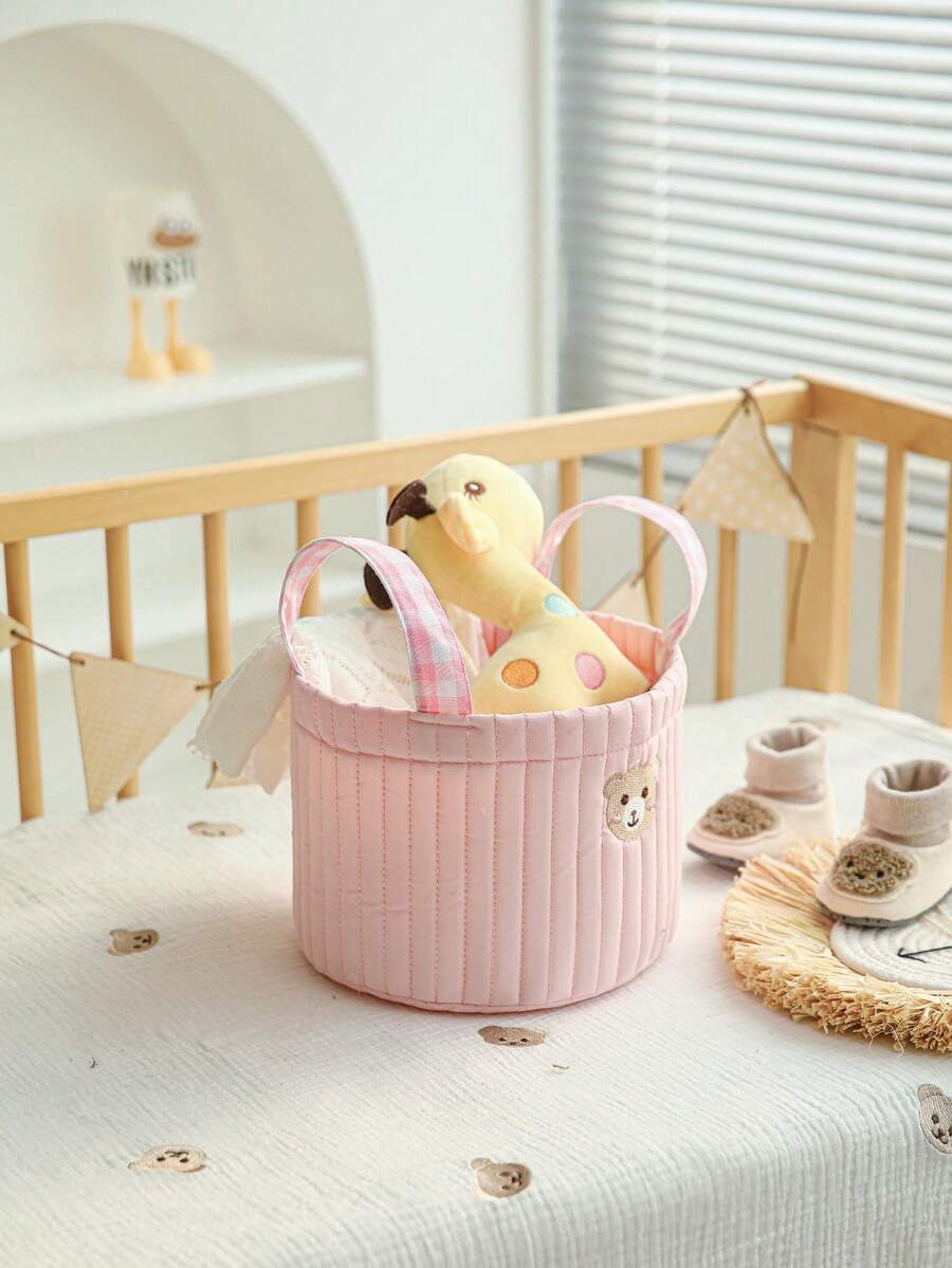 Quilted Diaper Bag Diaper Storage Bag For Boys And Girls,Embroider Bear Nappy Storage Basket,Two Size Diaper Storage Case Baby Items,NewBorn Essential - Multicolor - View 1