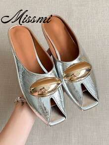 2026 Summer New Pointed Toe Bowknot Suede High Heel Mule Sandals, Black, Fashionable & Versatile - Silver - View 1