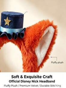 Disney Zootopia Nick Wilde Magician Fox Ears Plush Headband With Star Mini Top Hat, Soft Fluffy Headband, Suitable For Disney Park Trip, Party Cosplay - Coral Orange - View 4