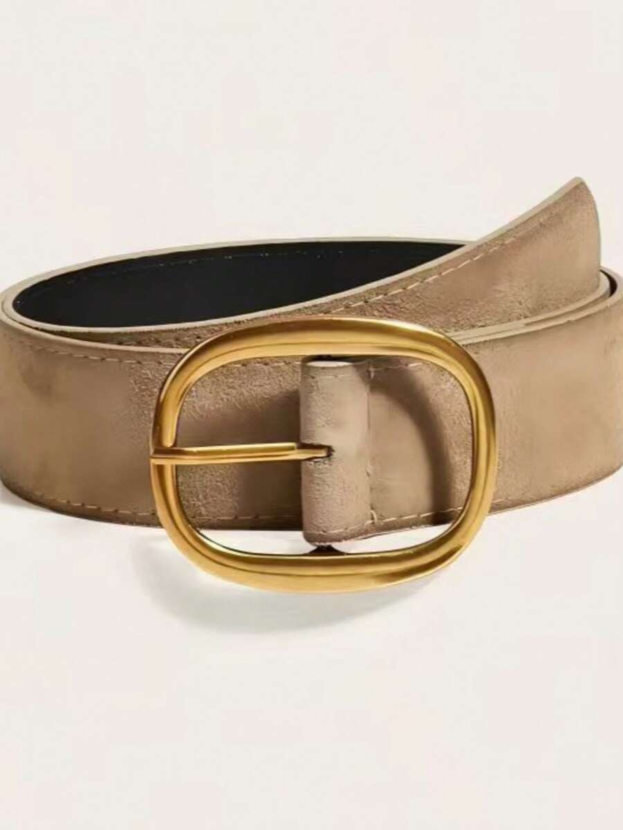 1pc Suede Brown Buckle Simple Fashion Versatile Decorative Belt, Suitable For Jeans, Skirts, Casual Wear, Daily Outfits - Brown - View 1