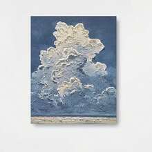 Arte de pared 2D plano, 1 pieza, abstracto pintado a mano de cielo y nubes esponjosas - Pintura de pinceladas texturizadas en crema, moderna y minimalista, adecuada para sala de estar, dormitorio, decoración - Pintura de nubes relajante para habitación, idea de regalo única - Enmarcado - Ver 1
