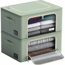 Sorbus Storage Bins with Metal Frame - Stackable and Foldable Clothes Organizer Bags - Oxford Fabric Storage Containers with Large Clear Window and Carry Handles Bedroom Organization for Bedding and Linen - Verde Azulado Verde - Ver 2