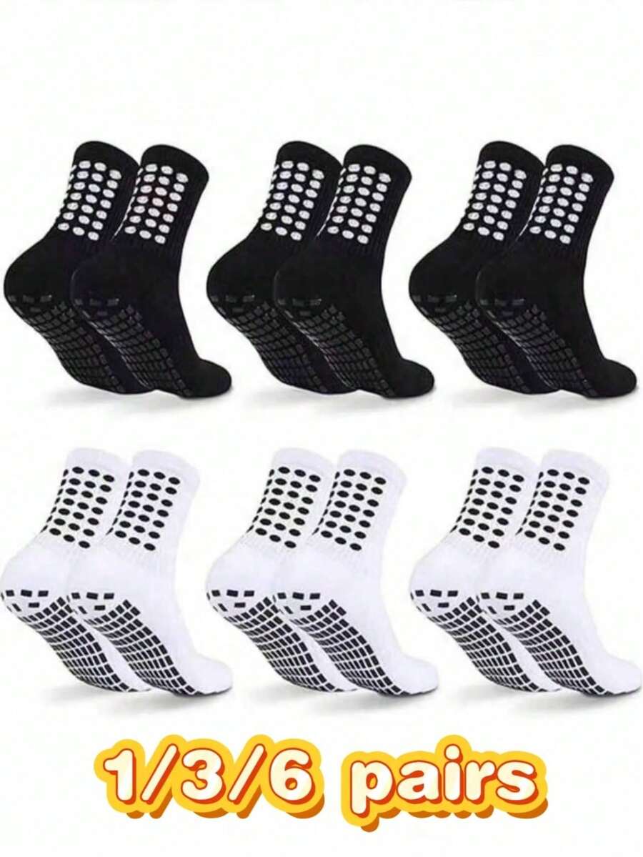 1/3/6 Pairs Football Socks For Men, Thick Short/Long Tube Socks, Non-Slip, Durable Sports Socks - Black and White - View 1
