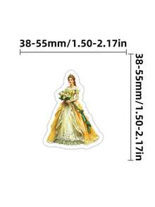 50Pcs Watercolor Royal Princess Dress Stickers, Multipurpose Decals For Journal Scrapbooking & Gift Packaging | Mixed Baroque Luxury Princess Outfit Designs For Notebook & Vintage Album School Supplies - A - View 6