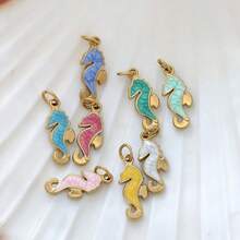 1pc Gold Seahorse Pendant Colorful Seahorse Shaped Charm Accessory Suitable For Necklace Bracelet Earrings Decoration Versatile Fashion - Multicolor - View 2