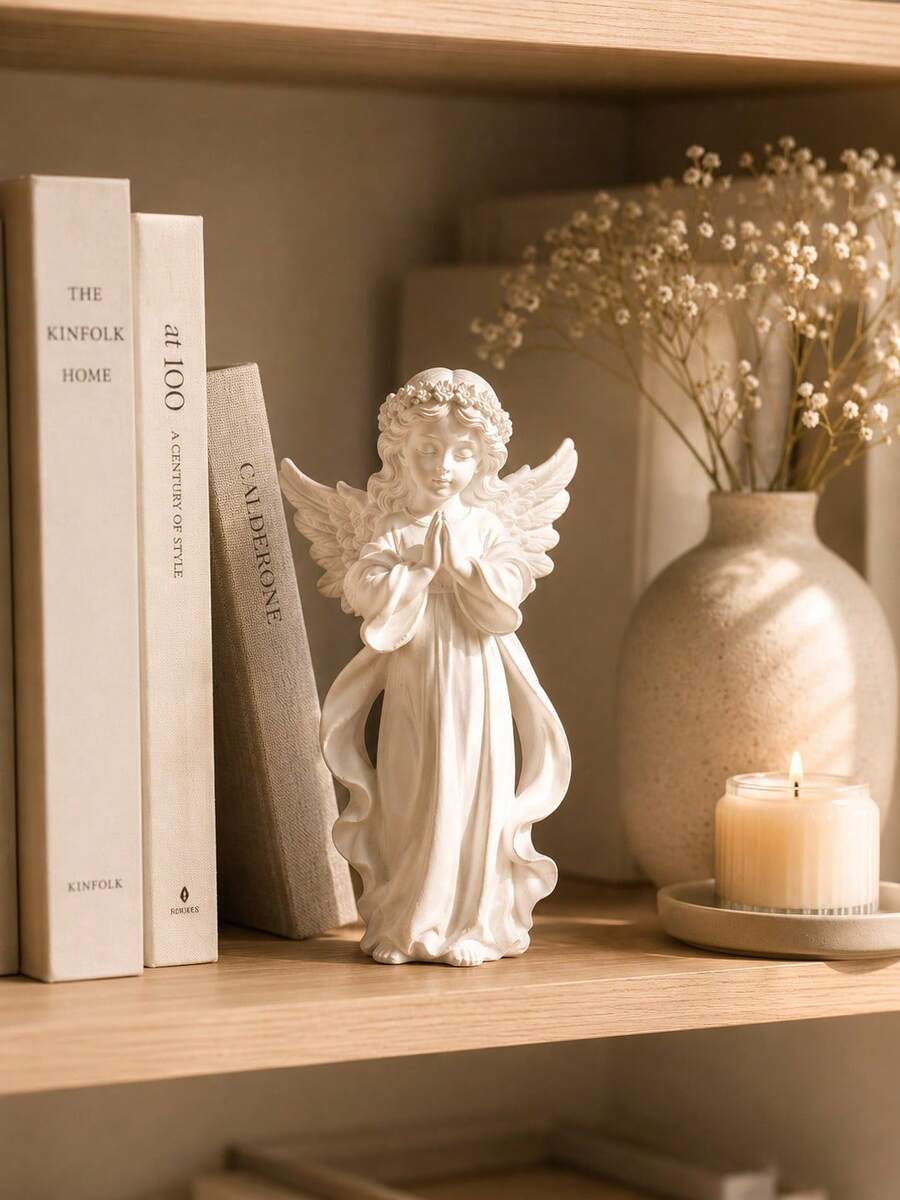 Praying Angel Statue Decor, White Angel Statue For Shelf, Farmhouse Style Home Decor Accent, Commemorative Gift, Housewarming Gift For Women, Gift For Mom - New Model - View 1