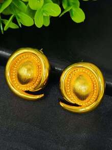 1pc Necklace & 1 Pair Earrings Fashion Women's Gold Jewelry Set 2pcs Wedding Banquet Dress Accessories Daily Wear Holiday Gift Copper Jewelry C-Shaped Earrings - Yellow Gold - View 3