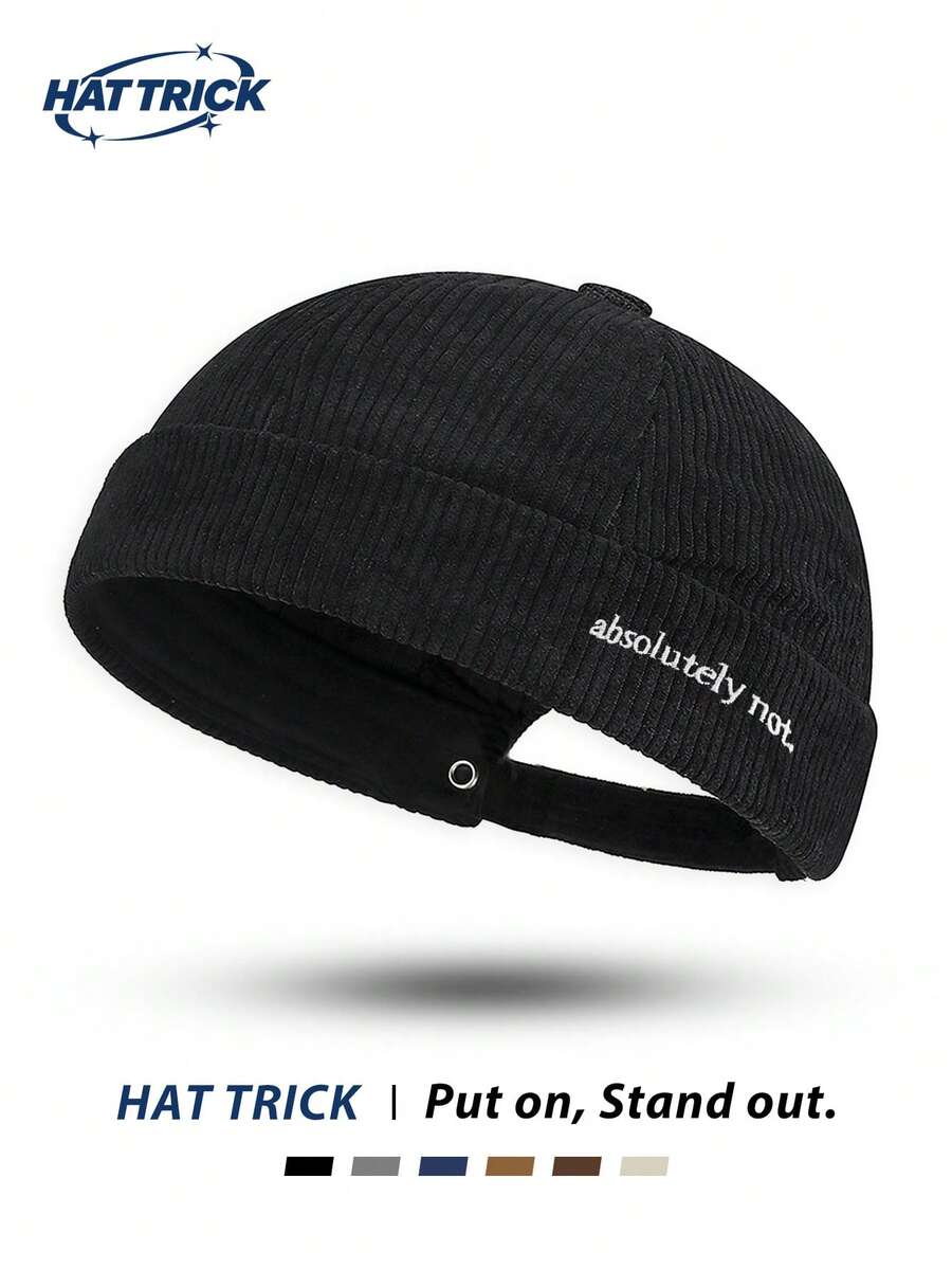 1pc Unisex Absolutely Not. Embroidered Vintage Corduroy Newsboy Cap, Adjustable Brimless Sailor Hat, Personalized Fashionable Casual Hat For Daily Commute, Party, Travel, Hip-Hop, Streetwear, Motorcycle, Versatile All-Season - G - View 1