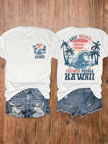 Women's Y2K Casual Summer T-Shirt, Short Sleeve Round Neck Graphic Tee, Loose Casual Spring And Summer Top For Women, 4th Of July Outfit, A T-Shirt - 白色 - 查看 2