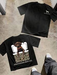 Camiseta de hombre con estampado de Perro Camuflado, de doble cara, suave y transpirable para otoño e invierno, estilo juvenil Y2K, ropa casual, para celebraciones y fiestas, ropa de vacac - Negro - Ver 1