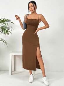 Leopard Print Midi Dress With Side Slit And Straps - Light Blue - View 1