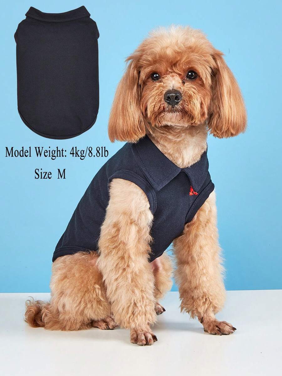 Spring/Summer Solid Color Polo Shirt Thin Breathable T-Shirt Cat Vest Teddy Two-Legged Clothing Pet Apparel - Navy Blue - View 1