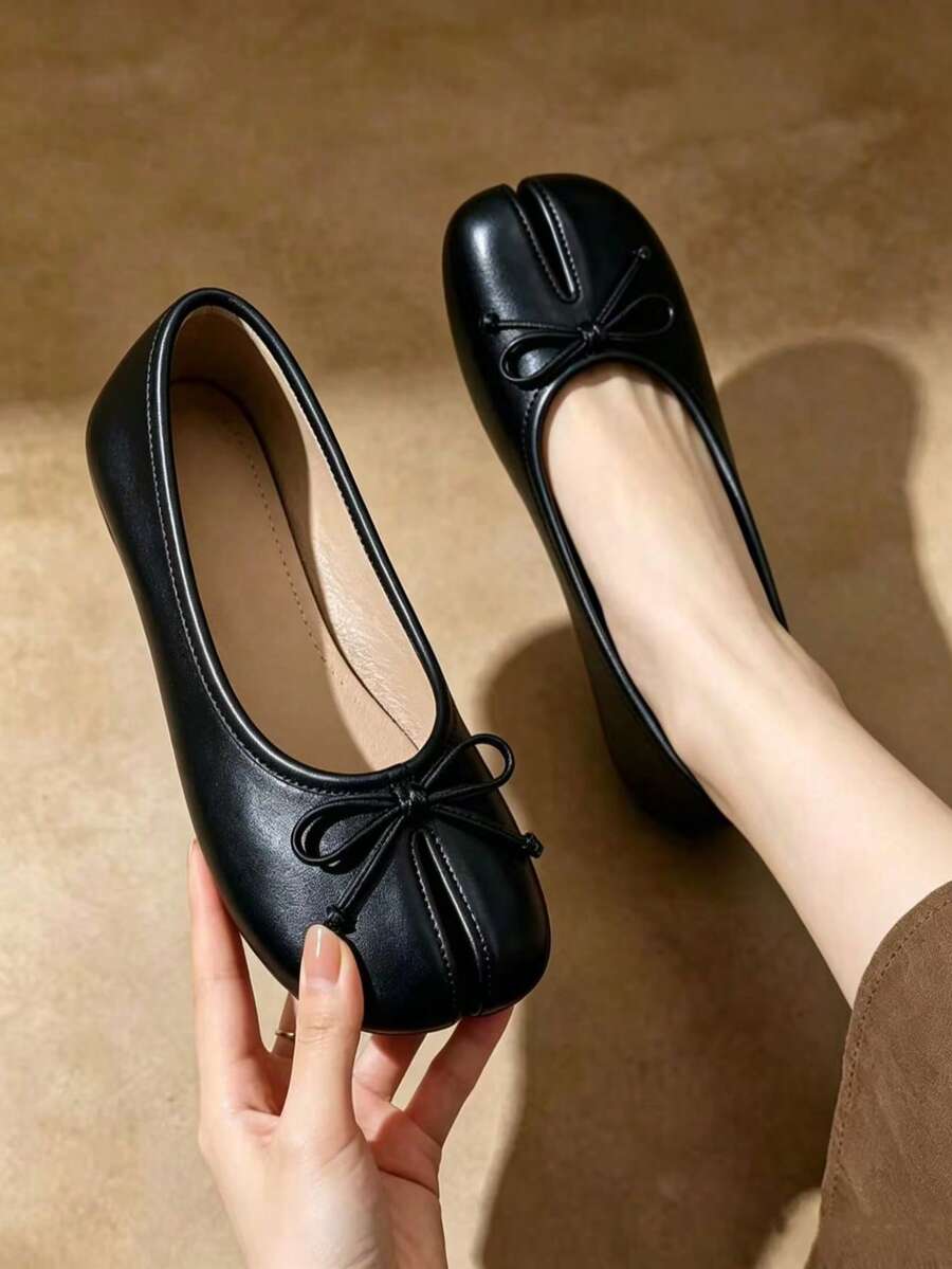 Sandal Selop Wanita Warna Hitam dengan Ujung Bulat dan Hiasan Pita - Gaya Kasual, Cocok untuk Kantor, Aktivitas Luar Ruangan, Musim Semi/Panas - Busur Hitam - View 1