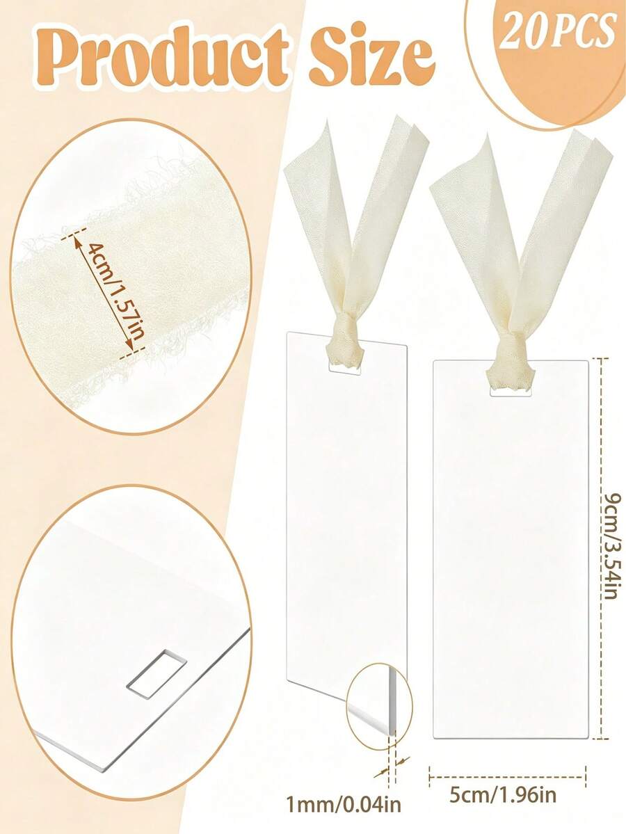 10pcs/20pcs Transparent Acrylic Wedding Labels With Decorative Ribbons, Blank Name Tags, Place Cards, DIY Table Signs, Party Business Cards - Multicolor - View 1