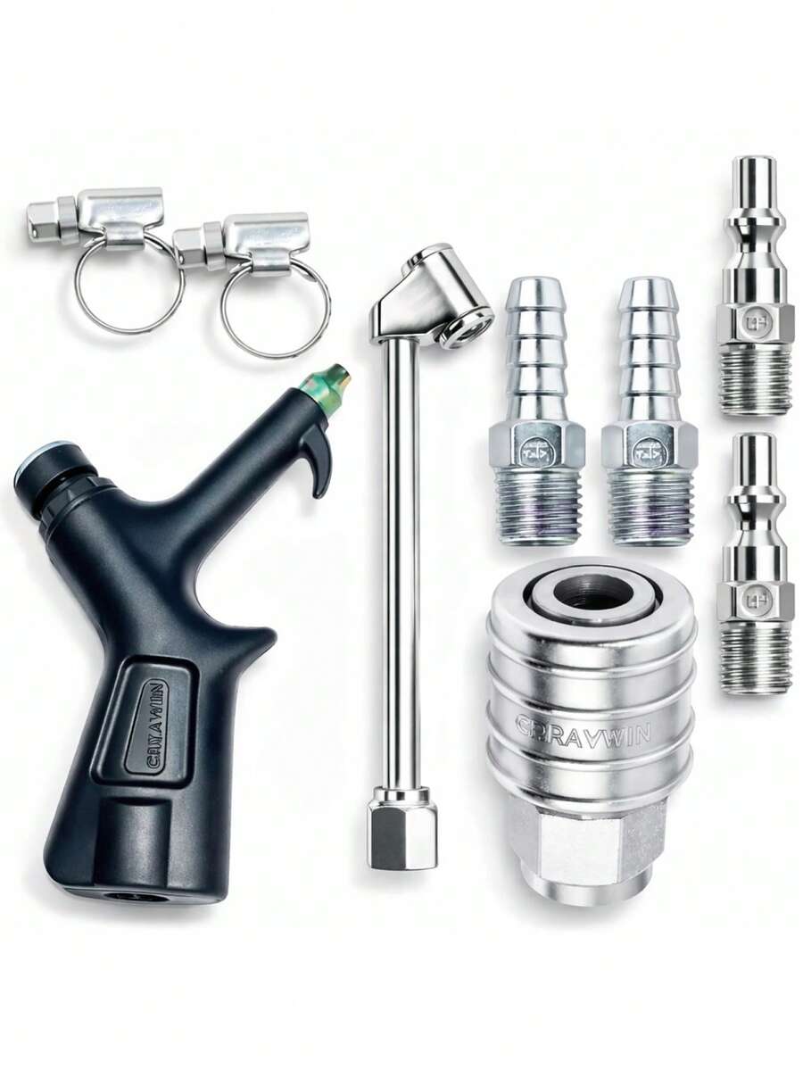 Kit Bico de Ar Para Encher Pneu com Engate Rápido Compressor - Preto - Visão 1